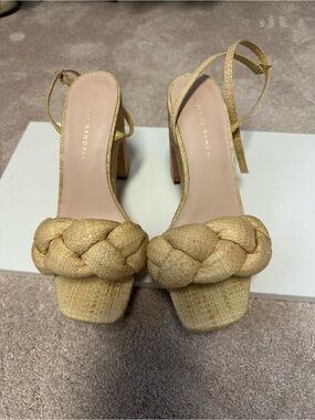 Loeffler Randall Braided Raffia Block Heel Slingbacks - Natural Tan